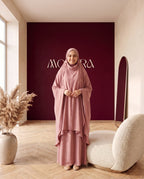 Abayah Zweiteiler in Rosé - Khimar und Rock von vorne