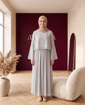 Chiffon-Zweiteiler Bluse und Rock Weiß – Vorderansicht