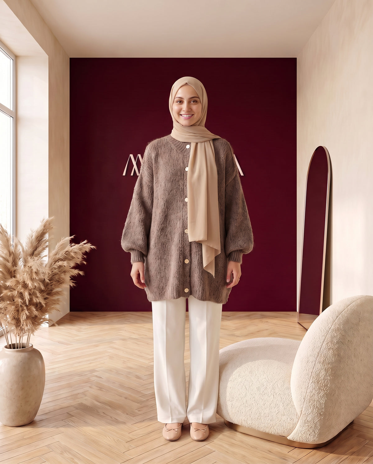 Oversize Strickcardigan Braun – Vorderansicht