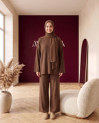 Strick-Zweiteiler Pullover und Hose Braun – Vorderansicht
